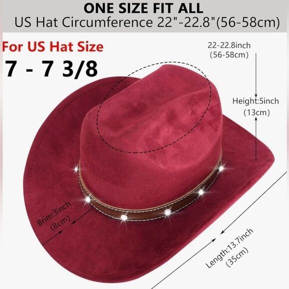 ?NWOT Pinkish Red Faux Suede Rhinestone Cowgirl Hat main image 13